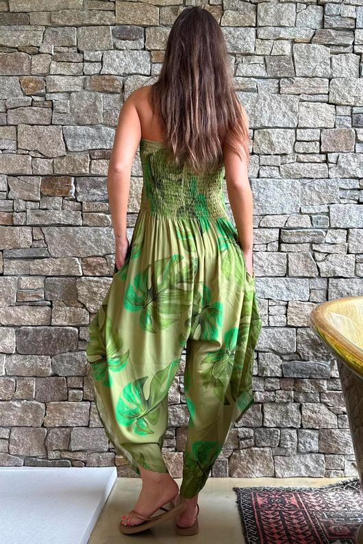 Monstera Bandeau Jumpsuit Green